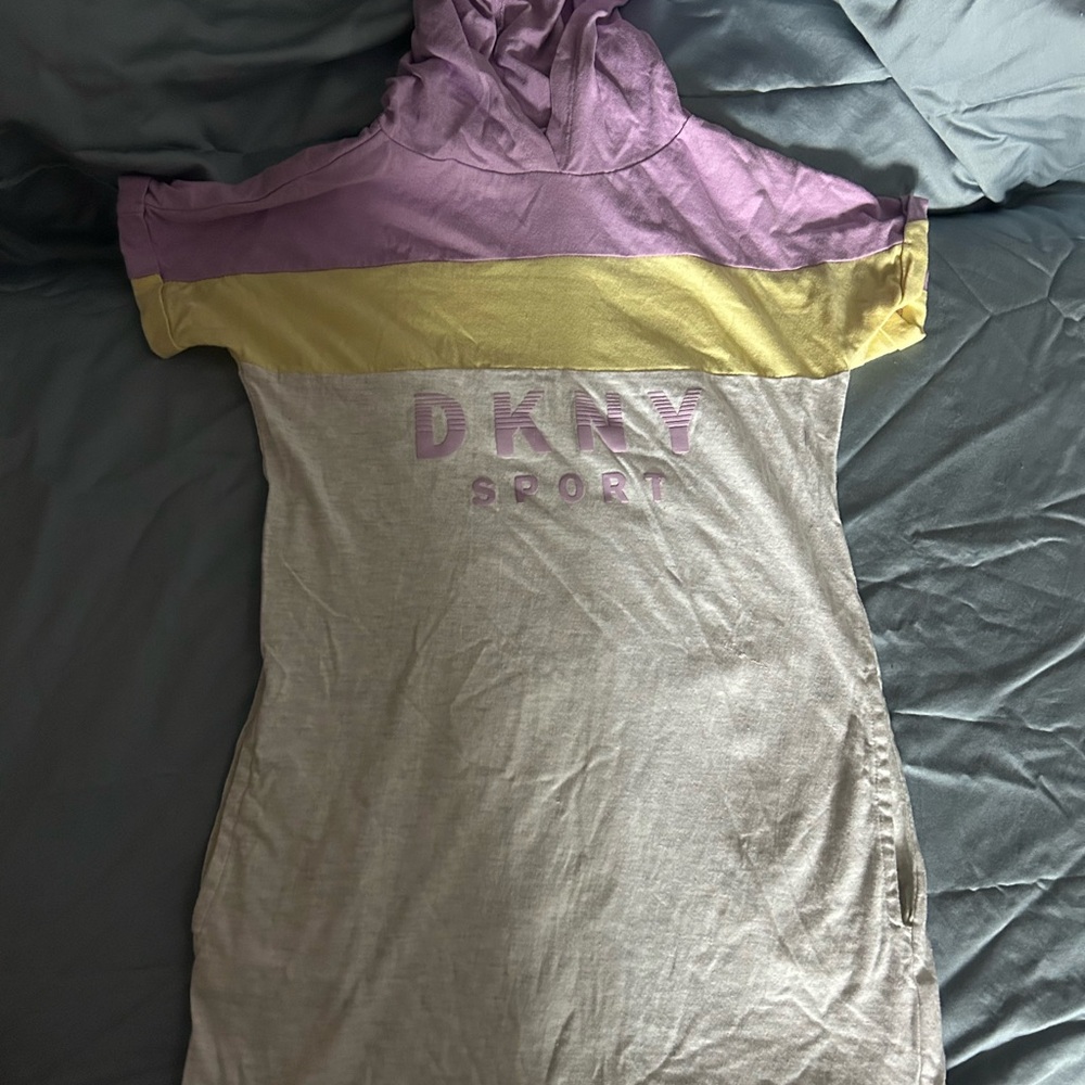 DKNY Sport Hooded Dress in Lavender and Mustard